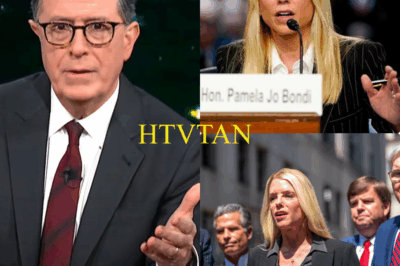 PAM BONDI’S VICIOUS LATE SHOW SLAUGHTER HUMILIATES STEPHEN COLBERT: Razor-Sharp Retort Sparks Backstage Groveling and Show’s Imminent Collapse—What Explosive Secret Triggered This Chaos?  Hold onto your seats—The Late Show just witnessed a bloodbath! Pam Bondi, Florida AG and Trump ally, obliterated Stephen Colbert with a brutal zinger that left 3.2 million viewers in stunned silence. Colbert’s jab at her Trump ties backfired, as Bondi exposed a $2 million CBS cover-up, sending the studio into chaos. A leaked clip shows Colbert scrambling to apologize while producers panic in damage control. Rumors of a $10 million lawsuit and a potential show suspension are swirling—will this vicious takedown end Colbert’s reign for good?