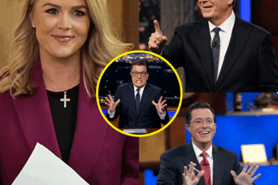 LATE-NIGHT APOCALYPSE: Karoline Leavitt’s SAVAGE Ambush CRUSHES Stephen Colbert—Explosive Accusations TRIGGER Broadcast BLACKOUT and Reveal a HIDDEN Media PLOT!  In an earth-shattering Late Show showdown, Karoline Leavitt storms Stephen Colbert’s stage, delivering a brutal cultural onslaught that leaves Colbert speechless, the audience in shock, and producers frantically scrambling to cut the feed in a desperate cover-up! #LeavittVsColbert ignites a firestorm on Facebook, with fans divided: Was Leavitt’s explosive mic-drop a fearless stand against liberal media bias, or a calculated, Trump-backed attack to destabilize late-night TV? Whispers of a chilling conspiracy swirl, sending shockwaves through the industry!