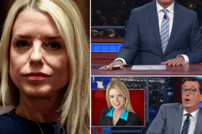 Pam Bondi FLIPS The Late Show Upside Down—Stephen Colbert Left SHAKEN, Apologizes Backstage as Show Faces Possible Suspension What started as another night of sharp jokes and political jabs took a shocking turn when Stephen Colbert clashed with Pam Bondi live on The Late Show. But it wasn’t Bondi who cracked—it was Colbert. After pushing one joke too far, Bondi fired back with a cutting one-liner that left the host visibly stunned and the audience frozen in silence.  Within minutes, producers scrambled behind the scenes. Sources say Colbert was seen backstage immediately apologizing, clearly rattled by the backlash. Now, insiders are whispering that The Late Show may face a temporary suspension amid mounting pressure from network executives. Could one fiery exchange with Pam Bondi be the moment that finally brings Colbert’s reign to a halt?  FULL SHOCKING DETAILS BELOW 👇👇👇