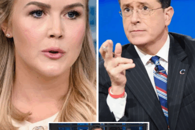 SHOCKING SHOWDOWN: Karoline Leavitt Hijacks Stephen Colbert’s Stage in Fiery Clash—Audience Gasped, Segment Cut Short, and TV History Made! Colbert Left Speechless as Leavitt Turns Comedy Interview into Cultural Confrontation—The Moment That Exposed a Deeper Divide in America’s Media Was This the Night Late-Night TV Lost Control? The Mic-Drop That Left the Studio Silent and the Internet Exploding!