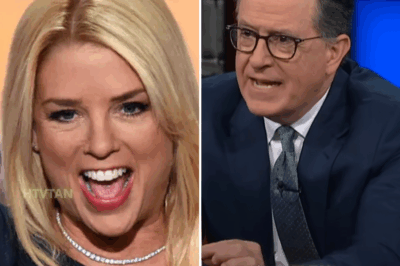 EXCLUSIVE, Pam Bondi didn’t just appear on The Late Show—she dominated it. In a jaw-dropping moment that had both the audience and Stephen Colbert stunned, Bondi fired back with a brutal one-liner that completely shifted the tone of the show. Colbert, known for his sharp comebacks, was speechless. Cameras captured the panic behind the scenes as producers rushed to salvage the segment. Viewers at home couldn’t believe what they were…