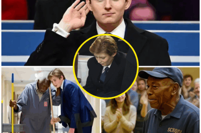 “HE RETURNED TO HIS OLD HIGH SCHOOL JUST TO GIVE A TALK—BUT ONE QUIET JANITOR CHANGED EVERYTHING. WHAT BARRON TRUMP SAW INSIDE THAT GYM LEFT HIM SHAKEN, AND WHAT HE DID NEXT… NO ONE SAW COMING!”  It was supposed to be a simple visit—a speech at his old high school. But what Barron Trump found inside that gym would change everything. There, he came face-to-face with a forgotten mentor—a janitor still working at 80—whose dedication and quiet strength left him deeply shaken.  What Barron did next stunned even his closest friends, sparking a decision that no one was prepared for.  The full story is now unfolding, and it’s more powerful—and heart-wrenching—than anyone could have ever imagined.  Click below to uncover the shocking truth behind this life-changing moment.