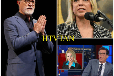 Pam Bondi SHOCKS Stephen Colbert—One Savage Line Leaves Him Apologizing Backstage as The Late Show Faces Possible Suspension  What began as another routine night on The Late Show quickly spiraled into chaos when Stephen Colbert and Pam Bondi clashed live on air. It wasn’t Bondi who faltered—but Colbert himself, who was left speechless after a blistering, no-holds-barred remark from Bondi. The audience sat in stunned silence, and backstage, Colbert could be seen profusely apologizing, visibly rattled. Now, rumors swirl that The Late Show could face a suspension due to the fallout from this heated exchange. Could this fiery confrontation be the end of Colbert’s unchallenged reign?