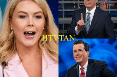 TV BOMBSHELL: KAROLINE LEAVITT’S LIVE AMBUSH LEAVES STEPHEN COLBERT IN RUINS—HOST SPEECHLESS AS SHOCKING TRUTHS EXPLODE ON AIR!  In an electrifying late-night showdown, White House Press Secretary Karoline Leavitt seized control of Colbert’s own stage, launching a blistering takedown that paralyzed the show and stunned millions watching live. What explosive secret triggered her fierce attack? Insiders whisper about rigged guest lists and hidden agendas, leaving fans fiercely divided—is this righteous rebellion or ruthless sabotage?