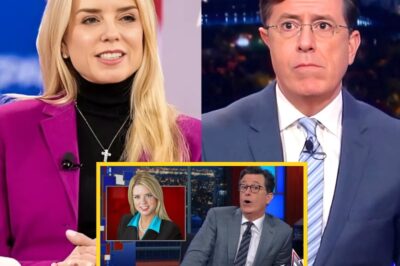 1 MINUTE AGO : Pam Bondi FLIPS The Late Show Upside Down—Stephen Colbert Left SHAKEN, Apologizes Backstage as Show Faces Possible Suspension What started as another night of sharp jokes and political jabs took a shocking turn when Stephen Colbert clashed with Pam Bondi live on The Late Show. But it wasn’t Bondi who cracked—it was Colbert. After pushing one joke too far, Bondi fired back with a cutting one-liner that left the host visibly stunned and the audience frozen in silence. Within minutes, producers scrambled behind the scenes. Sources say Colbert was seen backstage immediately apologizing, clearly rattled by the backlash. Now, insiders are whispering that The Late Show may face a temporary suspension amid mounting pressure from network executives. Could one fiery exchange with Pam Bondi be the moment that finally brings Colbert’s reign to a halt?