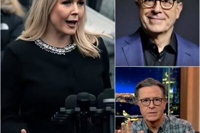 TV ERUPTION: Karoline Leavitt SHOCKS Stephen Colbert with On-Air Takedown — Segment Abruptly Cut After Studio MELTDOWN What began as a routine comedy bit turned into a full-blown confrontation. Karoline Leavitt came prepared—not for laughs, but for battle. As Colbert lobbed his trademark jokes, she struck back with sharp facts and fearless pushback. The shift was instant. The crowd fell silent. Producers rushed in. And before the dust could settle, the segment was cut short without explanation. Was this just a clash of views—or the night late-night comedy lost control of the narrative? The moment’s now viral, and it might just mark the start of something much bigger.