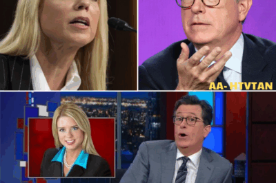 1 MINUTE AGO: PAM BONDI FLIPS THE LATE SHOW UPSIDE DOWN—STEPHEN COLBERT LEFT SHAKEN, APOLOGIZES BACKSTAGE AS SHOW FACES POSSIBLE SUSPENSION  What began as a typical night of sharp wit and political banter on The Late Show took an unexpected and shocking turn when Stephen Colbert clashed with Pam Bondi live on air. However, it wasn’t Bondi who cracked under pressure—it was Colbert. After pushing a joke too far, Bondi fired back with a brutal one-liner that left Colbert visibly stunned, sending the audience into stunned silence.  Within moments, chaos erupted behind the scenes as producers scrambled to regain control. Sources reveal that Colbert was seen backstage, apologizing immediately after the heated exchange. Now, whispers are growing that The Late Show could face a temporary suspension, with network executives facing mounting pressure to act. Could this fiery confrontation with Pam Bondi be the tipping point that ends Colbert’s reign?  FULL SHOCKING DETAILS BELOW 👇