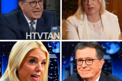 PAM BONDI VS. STEPHEN COLBERT: A BATTLE OF WORDS THAT LEAVES THE STUDIO SILENT—HOW SHE TURNED THE TABLES IN 13 SECONDS! 💥🎤 #LiveTVShowdown  PAM BONDI stunned Stephen Colbert and the studio audience during their heated exchange when she seized the mic and hit back with an unforgettable line: “You pretend to be a comedian, but all you do is recycle White House press briefings with a punchline.” The moment left the studio in stunned silence, and Colbert couldn’t recover. Bondi’s bold words and quick retreat sealed her victory in the war of words.  Want to know how Pam Bondi left Stephen Colbert speechless? Click below to find out how this intense moment unfolded and what happened backstage! 👇👇