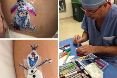 My husband is a pediatric surgeon who struggled to comfort scared kids—until he saw me painting toys for my shop. Inspired, he started drawing fun characters on their bandages after procedures. Now, kids ask for “Dr. Mike’s special drawings” and leave smiling. He turned fear into magic with a few markers.