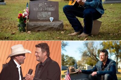 “He stood alone… but his voice carried two hearts” — Blake Shelton quietly visits Toby Keith’s grave and sings the song they never got to finish No livestream. No audience. Just Blake Shelton, a guitar, and the Oklahoma wind on Toby Keith’s first death anniversary. He came to his old friend’s grave with an unfinished promise — and sang the song they once wrote together but never recorded. The cemetery groundskeeper said they’d never heard a sound so sorrowful echo through the afternoon air. Blake said nothing afterward, just placed his cowboy hat on the headstone and walked away in silence. What makes a superstar return to where it all began… just to sing for someone who can no longer hear it?