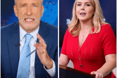 For five glorious minutes, Karoline Leavitt was on top—**the hair, the headlines, the spotlight**. But then Jon Stewart leaned in, his demeanor calm, his gaze icy, and dropped a bombshell: *“Your brain missed hair and makeup, Karoline.”*  **What followed wasn’t just a rebuttal—it was a **complete demolition**.** In that single moment, Karoline didn’t just lose the argument—she **lost everything**. The room went silent. The air was thick with tension. And Karoline was left scrambling, unable to recover.  The aftermath of Stewart’s devastating remark was captured in real time—on every mic, burned into every screen—and the internet exploded in chaos. What made Stewart’s words hit so hard was **how effortlessly he dismantled her**—no shouting, no jokes, just pure intellectual destruction.  What did Stewart do that left Karoline speechless and the entire room frozen? This moment is sending shockwaves across media, and the fallout is just beginning. Stay tuned—this is a confrontation you won’t want to miss.👇