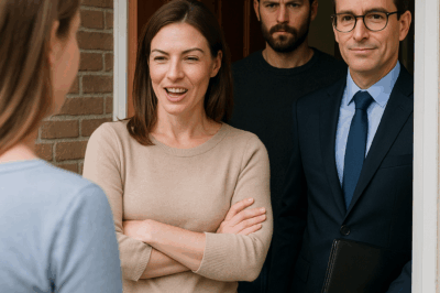 My husband’s new wife showed up at my door, wearing a smug grin. “We’re here to claim our rightful share of your father’s estate. Pack up and leave, now,” she demanded. I smiled as my lawyer stepped in right behind her. CH2