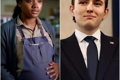 Barron Trump notices a pregnant woman working hard at a gas station, visibly exhausted, but what surprised everyone most was his unexpected action right after.