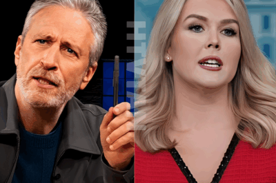 YOUR BRAIN MISSED MAKEUP’ it was a public disintegration on live television. A single, perfectly-timed joke from Jon Stewart caused his guest, Karoline Leavitt, to spiral out of control on his highly-anticipated new show. Her flustered, incoherent reaction has since gone viral, and it’s being called the most excruciatingly awkward moment of her career.