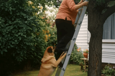 I went up the ladder, but my dog yanked my trousers—and suddenly it all made sense.