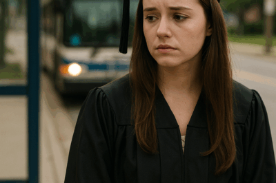“I stood at a bus stop in my cap and gown while my sister posed with her brand-new Tesla—my parents’ ‘gift’… and that was the last straw. What I said next at graduation flipped our family script. 😳”