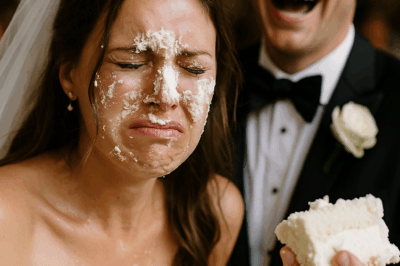 During our wedding, my husband grabbed a huge piece of cake, smeared it on my face, and started laughing out loud: at that moment,…..
