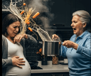 My mother-in-law lost control and threw a pot of boiling soup at me—because I refused to sign the papers that would let her legally adopt my baby. Now she’s lost in the drama she created