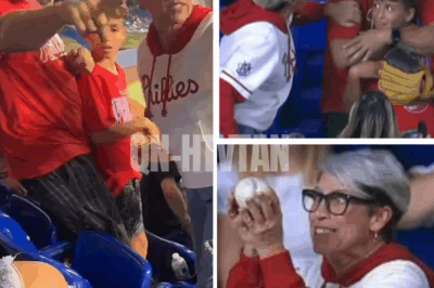 “I saw him hide something in his hand” – Phillies ‘Karen’ humiliation takes a shocking new turn as conspiracy theories EXPLODE, with fans claiming a secret bait-and-switch left her clutching a fake ball while the real home run prize was quietly tucked away for the father’s son