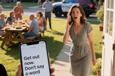 CH2 At the family barbecue, my phone buzzed with a message: “Get out now. Don’t say a word.” I slipped away quietly, and moments later, the driveway erupted with flashing police lights.