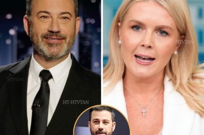 “THE UNEXPECTED COMEBACK — JIMMY KIMMEL CRUSHES KAROLINE LEAVITT ON LIVE TV” Karoline Leavitt strutted onto the stage, smirking, hurling insults at Jimmy Kimmel. She taunted his suspension, dubbed him “the 21st-century unemployed thug,” and belittled his career as meaningless. The crowd erupted. Pundits called it his downfall. Then — silence. Kimmel rose. No microphone. No notes. Just one sentence. Twelve words. Delivered like a dagger to Leavitt’s ego. The laughter stopped. Her grin faded. She exited, leaving an empty chair under the studio lights. Within hours, the moment went viral. Social media erupted. Fans hailed it as the most brutal comeback in late-night TV history. Memes swarmed online. Comments sections overflowed. Analysts dissected how a single, perfectly timed line could unravel a public figure in moments👇👇👇
