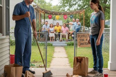My smug neighbors kept tossing trash onto our porch to shame my father—the school janitor—sneering, “Perfect job for a janitor.” CH2