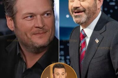 The night began with laughs — until Jimmy Kimmel joked, “Blake, how’s it feel to play cowboy for a living?” Blake Shelton froze, smiled tightly, then leaned forward: “Jimmy, I don’t play cowboy. I am one. Some of us live what others pretend to understand.” The audience went silent. Kimmel laughed nervously. “Come on, it’s all entertainment, right?” Blake’s voice hardened. “Entertainment’s what happens when the show ends. What I do — that’s life. Sweat, dirt, and faith. You can’t fake that.” The crowd roared with cheers. Kimmel tried to retort, but Blake wasn’t finished. He stood, tipping his hat. “You make folks laugh for a paycheck. I make ’em feel proud of where they came from. That’s the difference.” He turned, walking offstage as the audience exploded in applause. That night, Blake Shelton didn’t just defend country music — he reminded America that authenticity still wins. When Jimmy Kimmel thought he was just joking, Blake Shelton left America speechless with one answer that made everyone rethink what’s real and what’s not. See more below👇👇👇