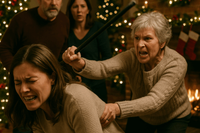 While my husband was away, his family beat me with a stick at their Christmas party — all because I refused to hand over my savings to his brother. They had no idea who my father was. When he arrived, the entire room went silent… and none of them ever dared to touch me again.