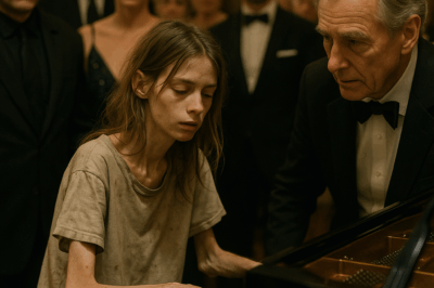 A thin, homeless girl was being dragged out of a glittering charity gala by two guards. Before the doors closed, she cried out, “Please — let me play the piano for a plate of food!” The crowd laughed… until the guest of honor, world-renowned pianist Lawrence Carter, stood up. “Let her play,” he said. And when her fingers touched the keys — the room fell silent.
