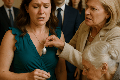 At my engagement party, my future mother-in-law ripped the silver locket from my neck and tossed it on the floor. “How cheap,” she sneered. “In our family, we wear diamonds.” The room fell silent — until my fiancé’s grandmother rose shakily to her feet. She slipped on her white gloves, lifted the locket gently, and whispered, “This… was crafted by Charles Tiffany for Queen Elizabeth II. It’s priceless. Tell me, dear — who exactly are you?”