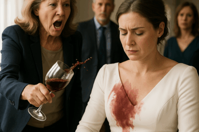 My mother-in-law hurled a glass of red wine at me, splattering my white gown. “Useless woman! You ruined my son’s career!” she screamed. I calmly dabbed at the stain and said softly, “You’re right. I shouldn’t have used my money to save your company six months ago.” Then I stood, buttoned my jacket, and added, “Tomorrow morning, I’ll withdraw every cent.” The room froze.