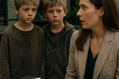 At a high-end restaurant, two homeless twins asked a woman for her leftovers. The guests frowned, but the woman froze mid-bite. Those eyes. That smile. They were the exact image of her missing sons.