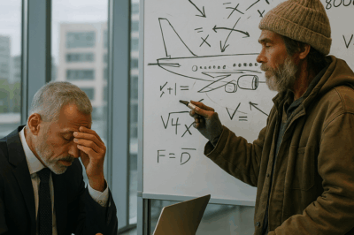 A billionaire wept over his failing company. A homeless man whispered, “I can correct it.” Minutes later, he solved what the brightest minds couldn’t.