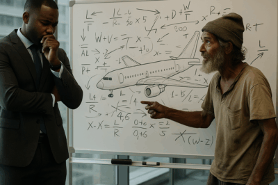 “The marker squeaked, then went silent.” Inside the glass-walled boardroom of Aerospace Headquarters in Lagos, chaos reigned — equations clashing, tempers rising, a billion-dollar project on the edge of failure. From outside, a voice said softly, “I can correct it.” Everyone turned. It was the homeless man they’d ignored an hour earlier.