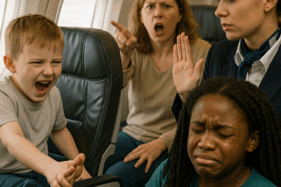 He kicked her seat, pulled her hair, and laughed while his mom watched proudly. But when she hurled a racist slur at the flight attendant, the pilot made an announcement that turned the entire plane against her.