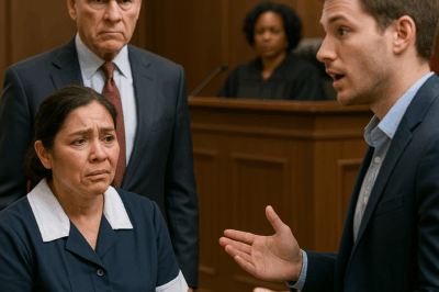 She faced her employer’s accusations in court, trembling but silent. No one stood by her — until the billionaire’s son walked in. He held up a USB drive and said, “This is the truth my father tried to hide.” The judge leaned forward as the room erupted in whispers.