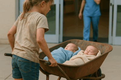 “Her mom had been unconscious for three days… so a brave 7-year-old pushed her baby twins for miles in a wheelbarrow—and what happened next left everyone speechless.”