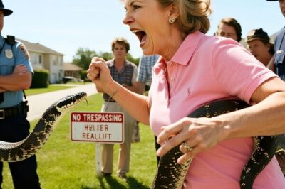 HOA KAREN BROKE IN… AND STILL HAD THE BALLS TO BLAME ME!     I never thought I’d watch a grown woman sprint across my farm, screaming at the top of her lungs while a six-foot snake slithered after her. But that’s exactly what happened. The morning Karen from the HOA broke in and learned the hard way that nature does not care about neighborhood politics.