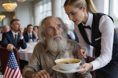 WAITress Feeds Homeless WHEN SEEING OUT WHO HE IS… The smell of lobster soup and truffle noodles wafted through the dining room of a high-class American restaurant, when a shaky, dirty old man walked in—his clothes soaked in grease, his beard disheveled, his eyes vacant like someone who had no memory of the world or himself.  The guests recoiled in shock.