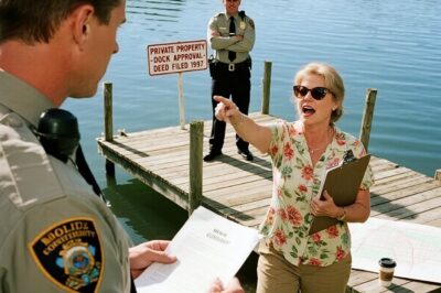 HOA Called the Cops After I Built a Dock on “Their” Lake… Deputy Laughed When He Saw I Owned It!     The morning sun glinted off the pristine blue water as I drove the final nail into the dock’s weathered cedar boards. Three weeks of early mornings and countless hours of labor had finally paid off. The new dock extended 30 ft into Crescent Lake, a modest but beautiful body of water that border my family’s property here in Pinewood Estates.