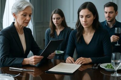 CH2 . The dining room had always made me feel like an intruder. Everything about it was designed to remind you that you didn’t belong unless you’d earned it—crystal chandeliers throwing fractured light across a table so polished you could see your own discomfort in it. My mother sat at the head, a queen presiding over loyal subjects, her manicured nails tapping a slow rhythm on the leather folder that held my father’s will.