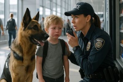 CH2 . It was a quiet Sunday morning at the airport. Officer Janet Miller walked her K9 partner, Max, through the sunlit terminal, expecting nothing more than routine patrols. Near Gate 14, a faint sob broke the stillness. Janet spotted a boy, no older than five, standing alone by a vending machine. His blond hair was messy, his cheeks streaked with tears, his small backpack hanging loosely off one shoulder.