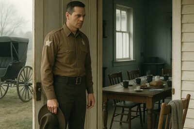The photograph is unremarkable at first glance. A family of six stands in front of a red barn on a bright autumn day in 1991. The father, bearded and somber in dark clothing, rests his hand on his teenage son’s shoulder. The mother, in a plain dress and prayer cap, holds an infant. Four children arranged by height, all looking directly at the camera with the serious expressions common in Amish photography.