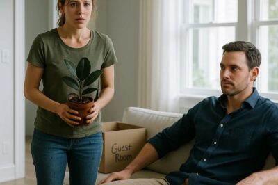 The evening air had that pre-storm heaviness that makes every sound feel like an accusation. I stood in the doorway of the living room, my fingers still smudged with soil from repotting the rubber plant my mother loved, and stared at Greg.