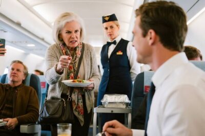 Karen Demanded Flight Attendant Swap My First-Class Meal for Her Economy Slop – Got HUMILIATED!    The hum of the airplane engines was almost hypnotic, a low, steady vibration beneath my feet as I buckled into my aisle seat. I glanced at the little laminated menu in my hand, noting the choices: chicken, pasta, or a vegetarian option. I’d ordered the pasta, simple, predictable, comforting. Then she appeared.