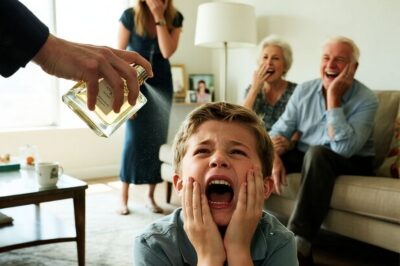 I dropped the dinner plate; it shattered on the linoleum like a verdict. In two steps I was in the hallway. My son—seven years old and careful with himself in a way children should never have to be—was curled on the floor, his hands clamped over his face. Perfume glistened on his cheeks and in his hair. A red burn was already blooming at the corner of his right eye. He was not a loud child. He had learned early that quiet meant safety. That night he screamed.