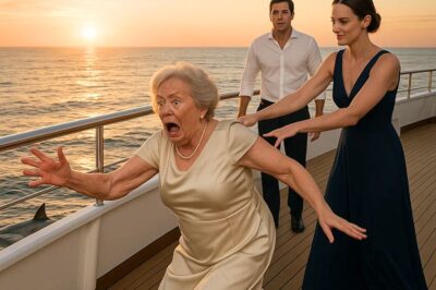 “Say hello to the sharks,” my daughter-in-law whispered as she gave me a little shove on the yacht, hoping to claim my $3 billion fortune. My son stood there in silence. Later, they returned home, laughing and celebrating, convinced I was gone forever. But when they stepped inside, I was waiting in my armchair, a folder in my hands.  “Surprised?” I asked calmly. “This file tells the real story of the child you brought home… and the truth about his mother.”