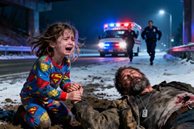 She wrapped her tiny hands around the frozen wrist of a man who had already decided he was done with this world and refused to let go, even when the paramedics tried to move her, even when the snow stung her face like needles. Ten minutes earlier, that little girl in superhero pajamas had forced her exhausted mother to pull over under a dark overpass because “the soldier down there is ready to disappear forever.”