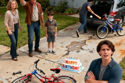 My dad smashed my son’s birthday bike to “teach him a lesson.” My mom supported him. They refused to apologize to my son. I went to my car, grabbed a baseball bat, and what I did next made my parents scream in panic. One year later, they showed up with a brand new bike as an apology. But my response left them completely shocked.